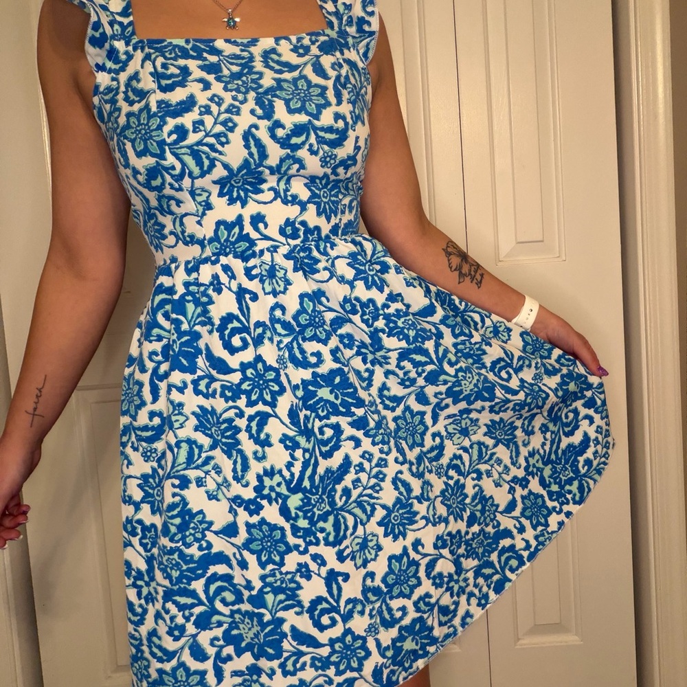 Blue Floral Sleeveless Dress